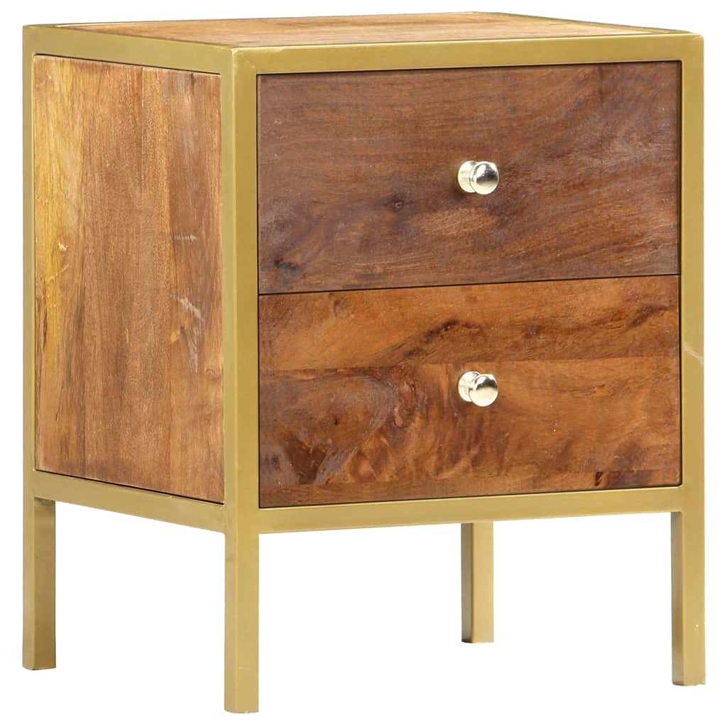vidaXL Nightstand - Solid Mango Wood Bedside Cabinet with 2 Drawers, Rustic Charm, Polished and Lacquered, 15.7"x13.8"x19.7"